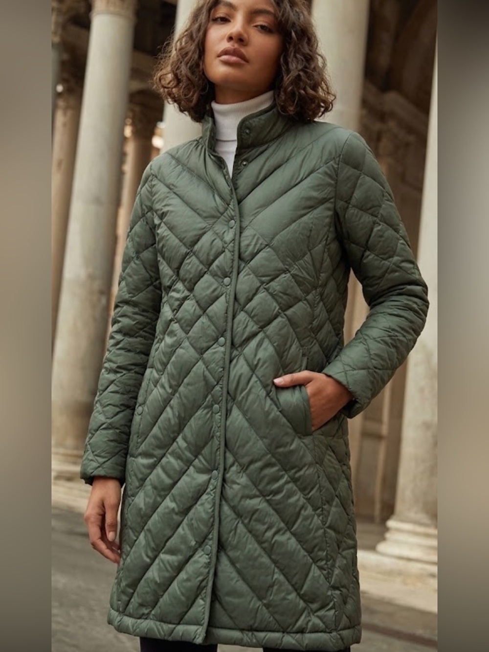 J. Jill size Mp Olive Diamond-Quilt Long Puffer jacket Coat